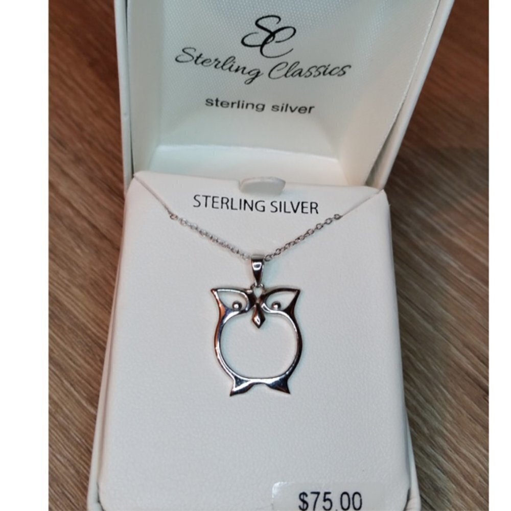 New Sterling Silver 925 Wise Owl Necklace Pendant Open, Chain Necklace GIFTABLE